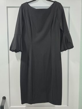 White House Black Market Black Midi Dress with Puff Bell Sleeves